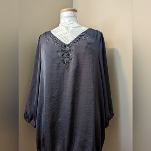 Lane Bryant V-Neck Beaded Shiny Steel Gray Blouse Top 18/20